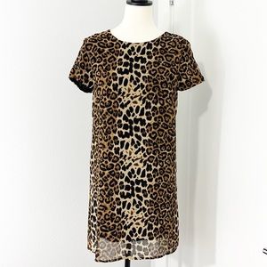 Line + Dot Small Brown and Black Leopard Animal Print Short Sleeve Shift Dress
